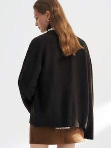 INAWLY 女式简约优雅纯色纽扣前开衫，双口袋，秋冬 - 咖啡棕 - 查看 2