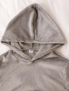 Bộ 2 quần và áo hoodie nhung trơn màu đơn sắc cho bé trai tuổi teen, đồ mặc nhà thoải mái - Màu Xám nhạt - Xem 5