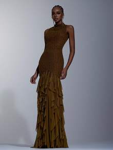 Elitara Đầm dáng suông, cổ cao, sang trọng với chất liệu ren màu nâu có họa tiết tinh tế, điểm xuyết những đường xếp ly được khâu tay tỉ mỉ, hoàn hảo cho các buổi hẹn hò, tiệc tùng, tiệc độc thân, đám cưới, các dịp trang trọng và dạ hội, cũng như ngày Valentine. - màu nâu - Xem 7