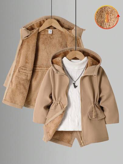 SHEIN 男童休闲日常百搭舒适保暖连帽加厚纯色梭织外套，适合上学、花园、海滩、生日、春、夏、秋、冬等各种场合。