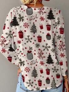 SHEIN LUNE Women's Christmas Tree Cartoon Print Long Sleeve T-Shirt - Multicolor - View 2
