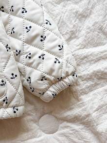 Vintaside Kids Girls' Jacket Outerwear, Flocked, Thickened, Thermal Lining, Suitable For Spring, Autumn, Winter, Countryside Style, Cherry Fruit Print, Fashion, Cute, Elegant, Versatile, All-Match, Casual Jacket