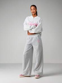 Missguided x Playboy Wide Leg Striped Jogger Sweatpants With Bunny Logo For Loungewear Comfort - Multicolor - View 3