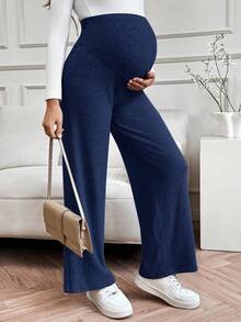 SHEIN Fall Clothes,Autumn Clothes,Maternity Autumn/Winter Clothes Maternity Straight Leg, Wide Leg, Casual, Elegant, Maternity, Comfortable Pregnant Women Pants Maternity Pants Pregnancy Pants Maternity Clothes Knit Pants Pregnancy Clothes - Navy Blue - View 7