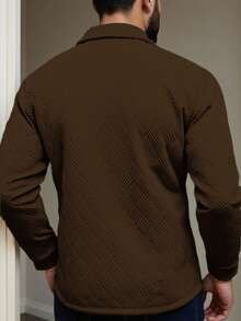 Manfinity Mode Áo thun polo tay dài cổ cài nút màu trơn thường ngày cỡ lớn dành cho nam - Cà phê nâu - Xem 2