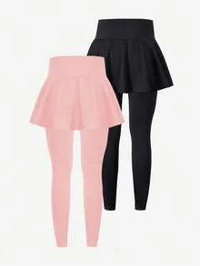 Sparklyn 2pcs/Set Tween Girls Casual All-Match Versatile Ballet Sports Bow Skirt Leggings - Black - View 2