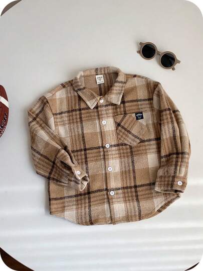 幼儿男童/女童秋冬格子保暖长袖衬衫，休闲舒适百搭上衣，适合室内、户外、日常穿着、运动、派对、摄影、节日、街头服饰、圣诞节、新年