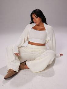Rustia Casual Comfortable Long Sleeve Straight Pants Suit Sweater, Versatile For Autumn/Winter Casual - White - View 6