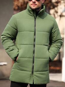 Manfinity Homme Men's Fashionable Versatile Solid Color Long Sleeve Coat, Winter - Green - View 5