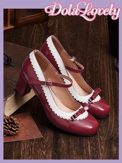 Dola Lovely Fashionable Casual Women's High Heel Shoes, Non-Slip Multipurpose Burgundy Chunky Heel Elegant High Heels