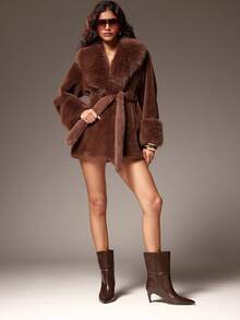 SHUZIA Botas elegantes y sexys de tacón de gatito de punta fina y elegantes hasta la pantorrilla para mujeres - Marrón - Ver 5