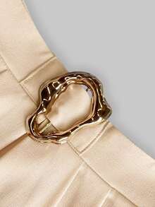 Selianne Women's Elegant Apricot Metal Buckle Decor Draped Slim Fit Skirt, Spring/Autumn - Apricot - View 3
