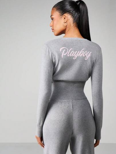 Missguided x Playboy Ribbed Knit Cardigan Set With Bunny Button Details For Casual Loungewear
