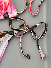 Swim SXY 2件套女士花卉豹纹性感系带比基尼套装 - 彩色 - 查看 7