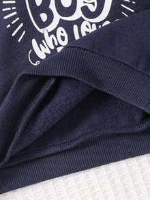 Cozy Pixies 2件套男婴字母印花柔软针织圆领长袖连帽衫和慢跑裤套装 - 藏蓝色 - 查看 7