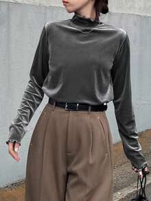 FRIFUL 女式网眼透明高领衬衫，夏季穿着