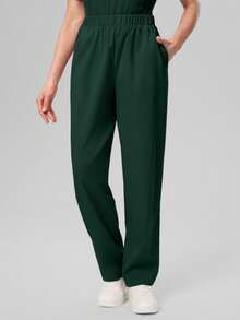 Scrubzie Anti-Wrinkle Short Sleeve Tie-Up Long Shirt And Long Pants Scrub Uniform Set - Dark Green - View 5