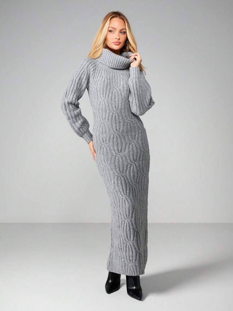 MISSGUIDED Sukienka sweterkowa maxi z długim rękawem i golfem, zimowa, jesienna i wygodna