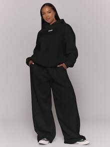 MUSERA Plus Overszied Patch Logo Hoodie Top Fall Autumn Winter Casual Everyday Basics Cosy