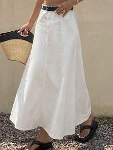 Dazy Tall 高个女式常规腰围褶裥长款休闲牛仔裙 - 白色 - 查看 8