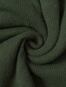 SHEIN PETITE CURVE 大码绿色荷叶边下摆纽扣设计长袖毛衣 - 軍綠色 - 查看 3