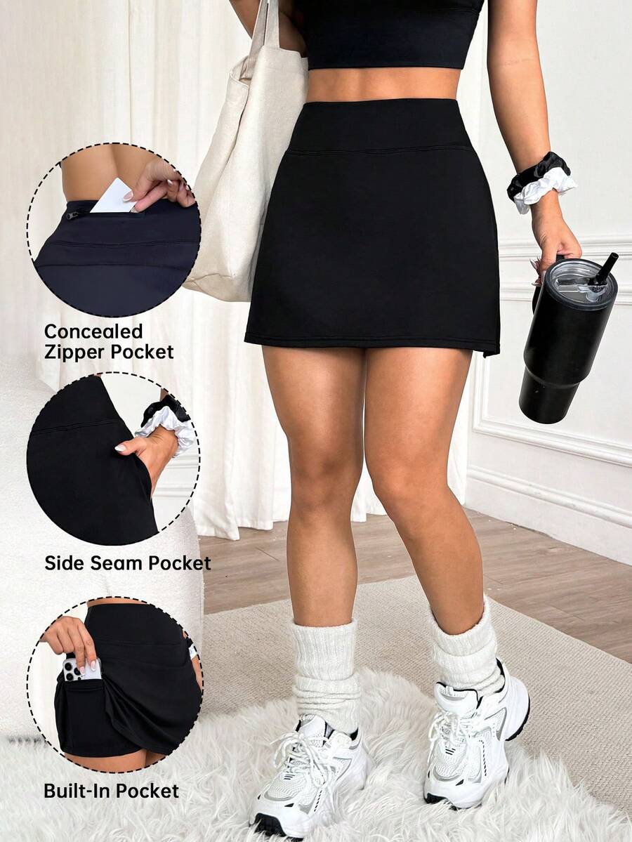 Dewbera SHEIN Women's Versatile Summer Sports Skirt With Built-In Shorts – Back Waist Pocket And Phone Pocket, Running & Workout Skort