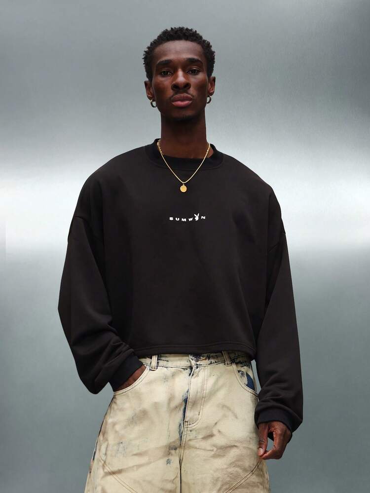 PLAYBOY X SUMWON Oversized Crop Sweatshirt With Magazine Print