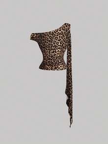 SHEIN MOD 3件套女士不对称复古金属装饰垂褶荷叶边优雅上衣，豹纹上衣，圣诞节上衣，女士新年夜上衣，度假上衣，优雅上衣，沙滩上衣，感恩节上衣，夏季上衣 - 彩色 - 查看 6