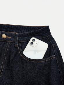 Maija 女士深蓝色保暖内衬直筒牛仔裤，红色格子图案 - 非常适合冬季圣诞节服装。 - 深色水洗藍 - 查看 8