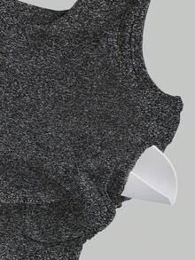 Sweetra 女式纯色方领褶皱休闲修身背心 - 深灰色 - 查看 3