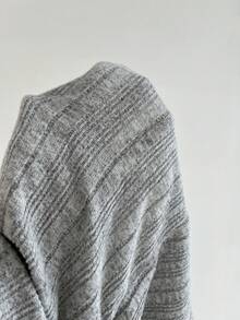 Elamini 1 件女士灰色罗纹扭结纽扣长袖 T 恤，秋冬休闲通勤装 - 淺灰色 - 查看 6