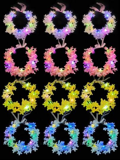 LED Flower Crowns Headbands - Mardi Gras Light Up Headband For Women, Garlands Glowing Floral Wreath Crowns For Wedding Beach Party Birthday Cosplay - Valentine's Day, Flowers, Couples, Love, Sets Gifts, Funny Gifts, Ribbon, Balloons