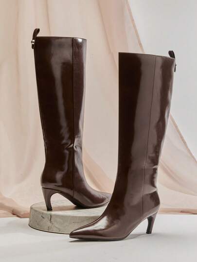 SHUZIA Women Minimalist Classic Chic Sexy Point Toe Kitten Heel Winter Wild Knee-High Boots
