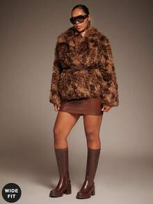 SHUZIA Giày bốt cao đến đầu gối đế dày, chất liệu co giãn thoải mái, kiểu ống rộng dành cho nữ - màu nâu - Xem 3