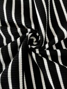 SHEIN Fall Clothes,Autumn Clothes,Maternity Autumn/Winter Clothes Maternity Maternity V-Neck Raglan Sleeve Casual Half-Placket Striped Dress - Black - View 4