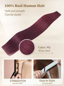 Tape In Hair Extensions 100% Human Hair #99J Wine Red Straight Style In 14-22 Inch Lengths Extensions Silky Seamless Invisible Top Quality Thick Ends Healthy Human Hair Extensions 50g/Pack For Thin Hair And Salon Use - S99J - View 6