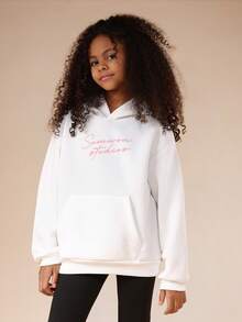 SUMWON Bow Print Graphic Pullover Hoodie For Tweens With Centre Pocket Hood Casual Sweatshirt - White - View 2