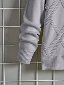 SHEIN 青少年男孩休闲舒适百搭高领毛衣 - 淺灰色 - 查看 6