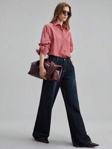 Ontre قميص نسائي أسيمتري طويل الأكمام مفكك التصميم مربع، مناسب للتنقل الحضري والأعمال والارتداء اليومي، خريف/شتاء