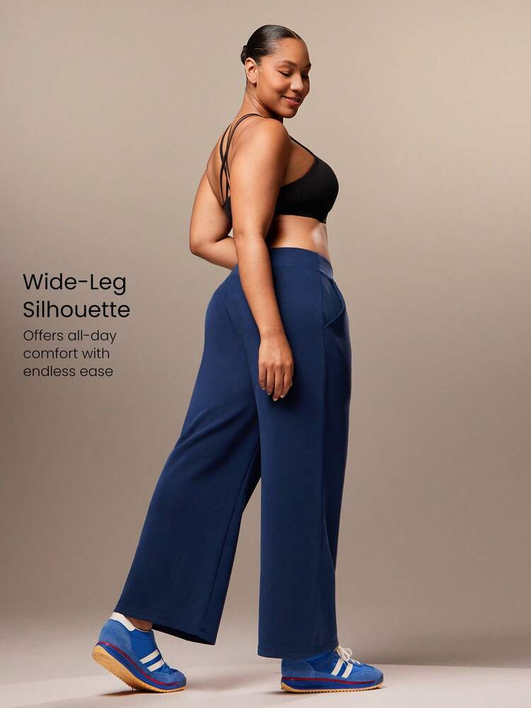 Pantalones anchos de pierna ancha con cintura ajustable con cordón y bolsillos laterales, de modal y talla grande, para uso diario y casual