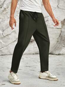 Manfinity NXTstreet Men's Casual Woven Pants With Toothpick Design Elastic Waist - Army Green - View 2