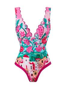 Swim Oasis 2件套 女士碎花V领连体泳衣和长裙 - 粉色 - 查看 8