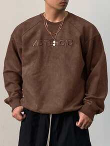 DAZY Men's Letter Embroidered Fleece Pullover Sweatshirt, Autumn - Brown - View 4