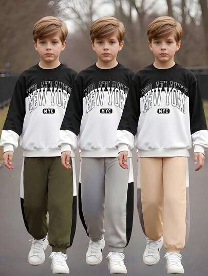 SHEIN Explorewe 3pcs/Pack Multi-Color Casual Pants For Tween Boy Convenient Ankle Design, Fashionable Appearance, Multi-Color Patchwork, Practical Multi-Pack, Suitable For Spring & Autumn, Suitable For Streetwear, Please Select According To Our Size Chart