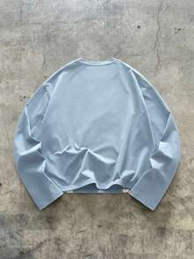 AXEPEAK Men's Geometric Print Crew Neck Casual Loose Long Sleeve T-Shirt - Blue - View 2