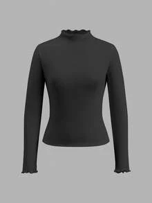 Tseoso 97% Cotton, 2pcs Black & White Casual High Neck Long Sleeve Fitted Long T-Shirt Set For Women, Elegant, Warm And Breathable, Clean Girl Style, Suitable For Autumn & Winter, Vintage, Soft Girl, Home, Back To School, Fall Women Clothes, Versatile - Multicolor - View 8