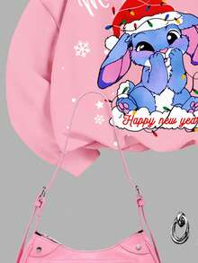 Bộ đồ 2 món cho bé gái tuổi teen, gồm áo nỉ rộng cổ tròn in chữ hình thỏ xanh hoạt hình màu hồng, thích hợp cho tiệc Giáng sinh, phong cách đường phố, trang phục thường ngày. - Nhiều màu - Xem 6