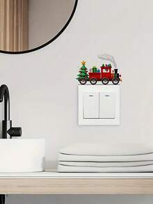 Joivida 1 pieza Pegatina de pared de tren y árbol de Navidad con patrón de hojas moderno - Pegatina autoadhesiva de plástico para interruptor, calcomanía de pared de PVC desprendible y resistente al agua para dormitorio, sala de estar, baño - Decoración de uso único con forma rectangular mate - Multicolor - Ver 1