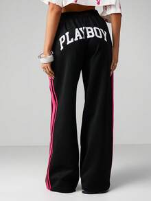 Missguided x Playboy Oversized Bunny Wide Leg Joggers With Side Stripes Elastic Waist Casual Sweatpants - Multicolor - View 2