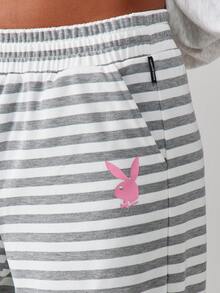 Missguided x Playboy Wide Leg Striped Jogger Sweatpants With Bunny Logo For Loungewear Comfort - Multicolor - View 4